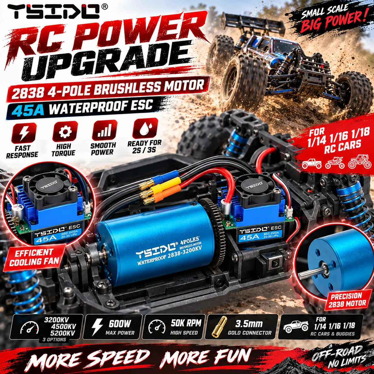 Rc Remo Hobby - 2838 Waterproof Brushless Motor 45A ESC