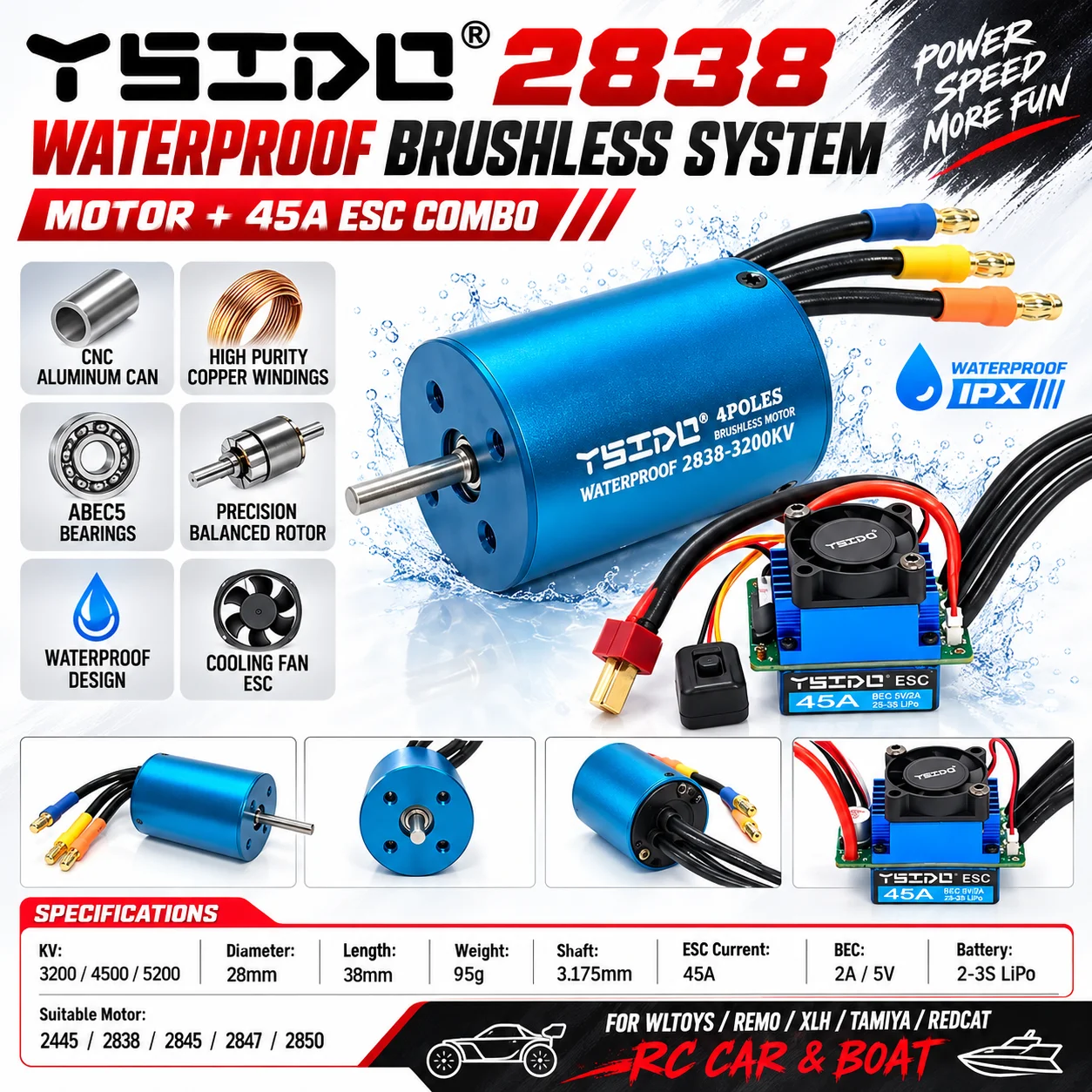 2838 Waterproof Brushless Moto - Rc Remo Hobby ulasan dan harga
